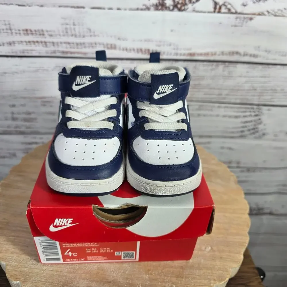 Nike Borough Mid 2 Baby Toddles Shoes Size 4C White Signal Blue Void